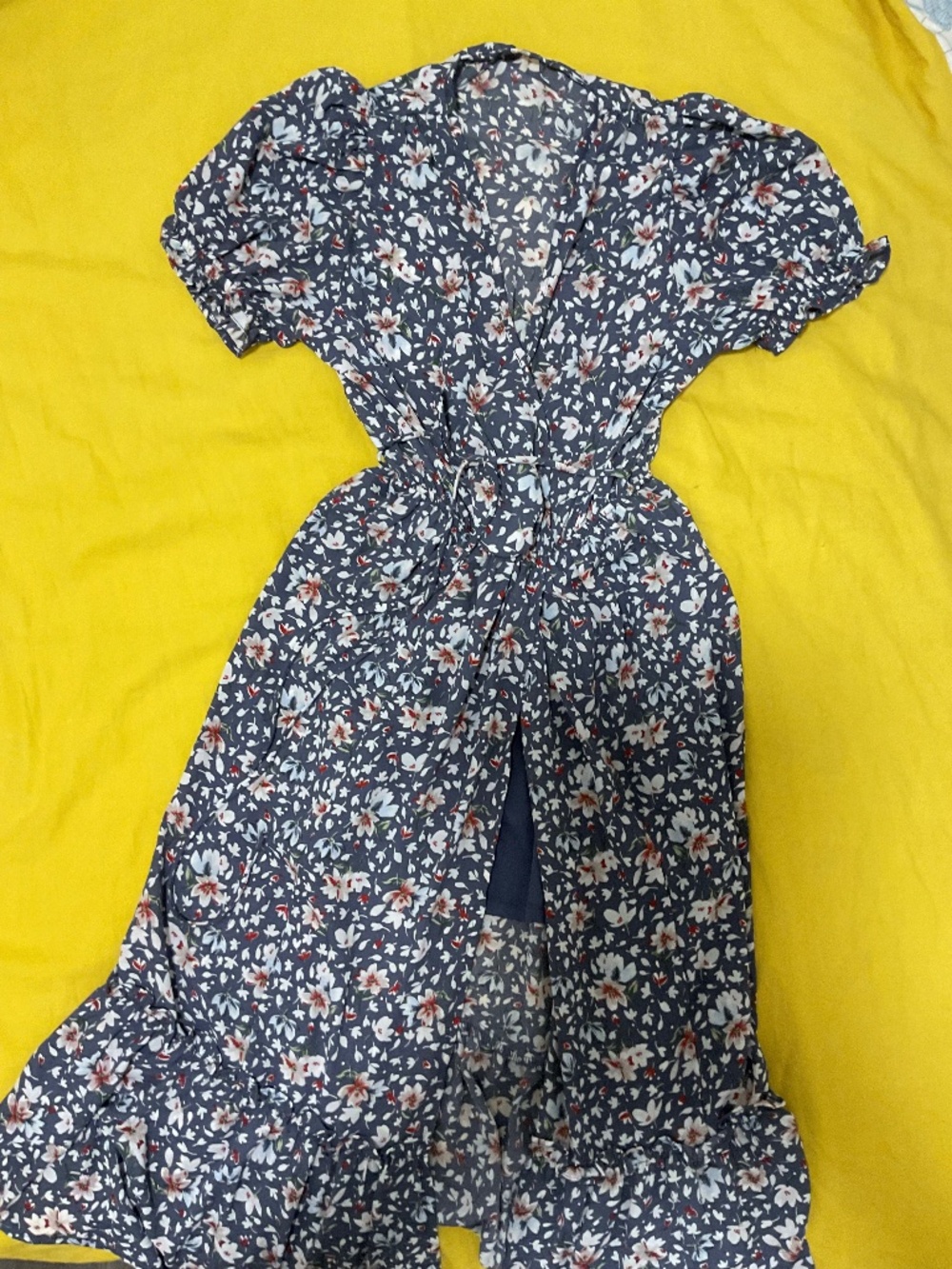 Floral purple maxi split dress, lined,